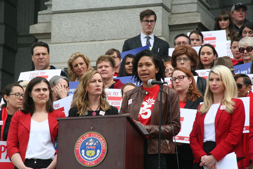 Ashley Panelli, representing 9to5, a national grassroots membership organization that advocates for women’s equality, speaks on Equal Pay Day — April 2 — in favor of SB 19-085, the Equal Pay For Equal Work Act bill.